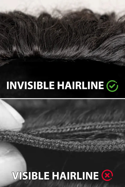 Product description picture of water wave half wig flexible fit drawstring human hair seamless wig