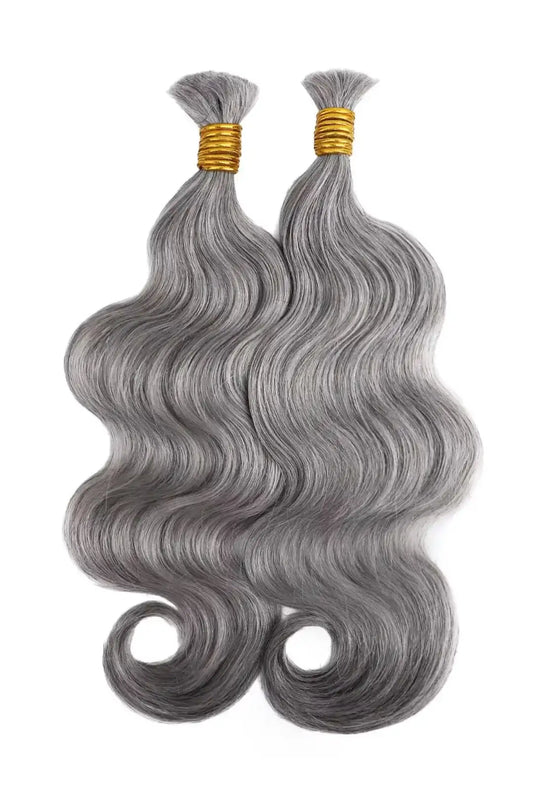 Salt and Pepper Bulk Hair Body Wave for Braiding 85% Gray BU32