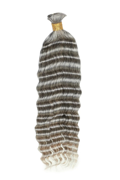 Salt and Pepper Bulk Hair Deep Wave for Braiding 85% Gray