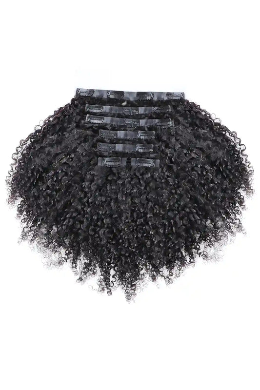 Tight Curly Seamless Clip in Hair Extensions Double Drawn Hair