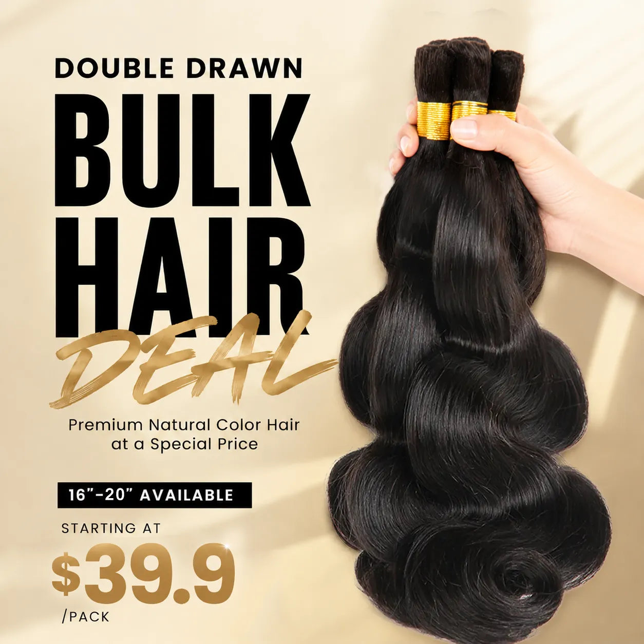 Yghairs Double Drawn Bulk Human Hair 16-20 Inch Natural Color