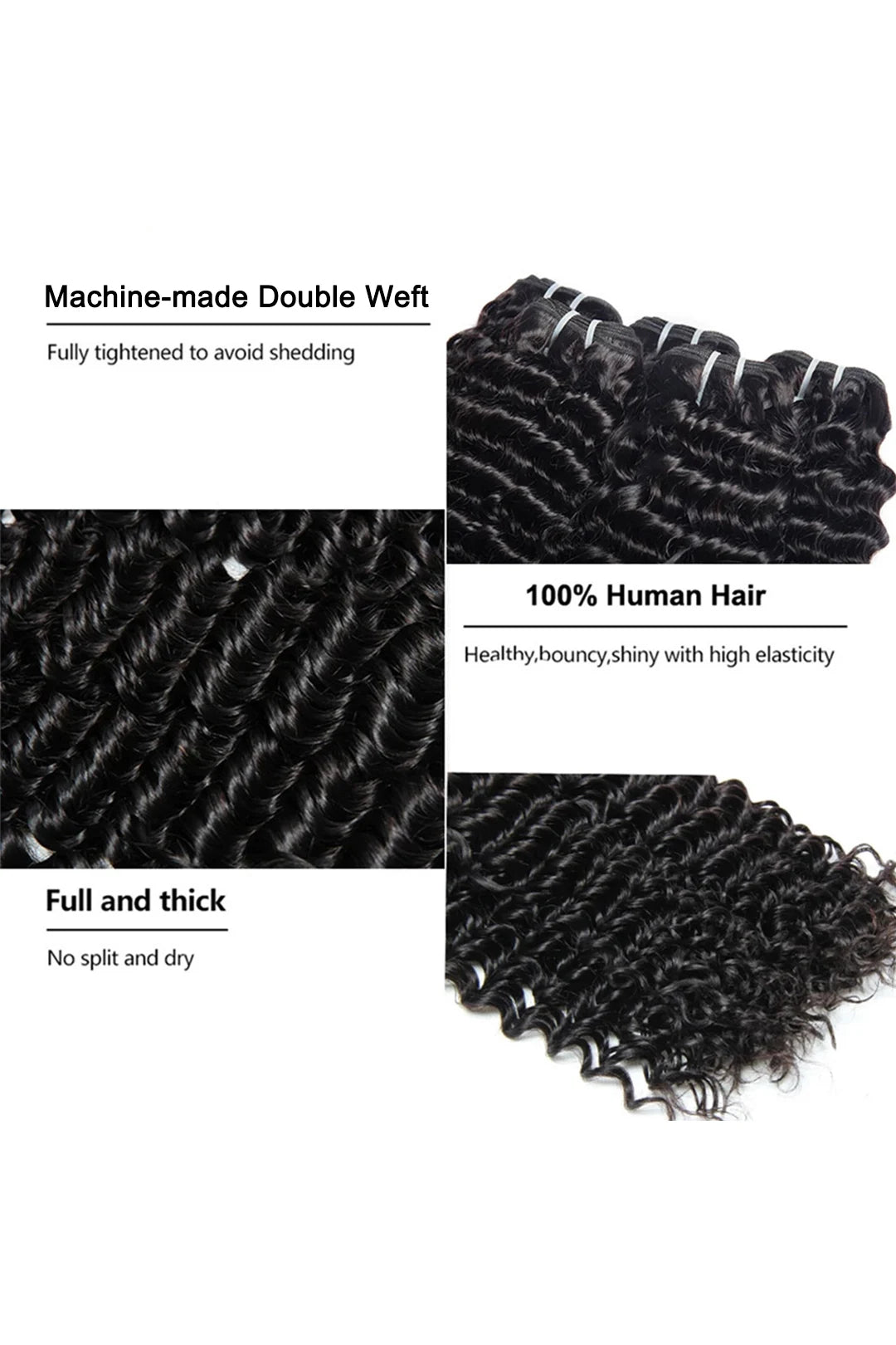 Cambodian Virgin Hair Bundle Deep Wave Natural Color 12A 50% Density