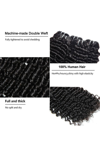 Cambodian Virgin Hair Bundle Deep Wave Natural Color 12A 50% Density