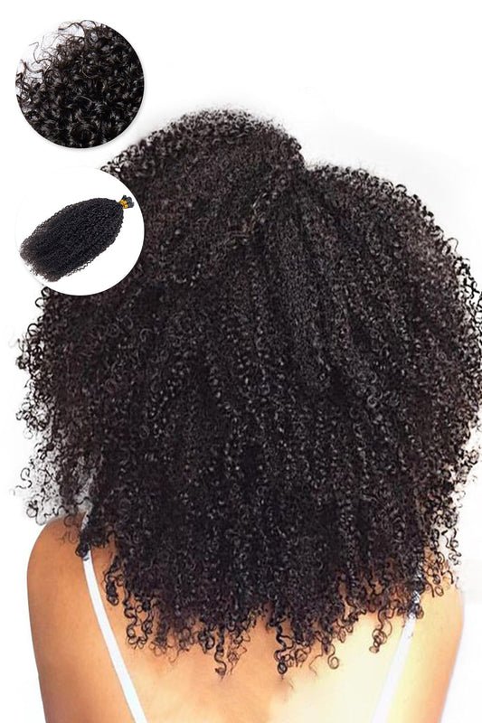 I Tip Black Hair Kinky Curly Remy Human Hair Extensions