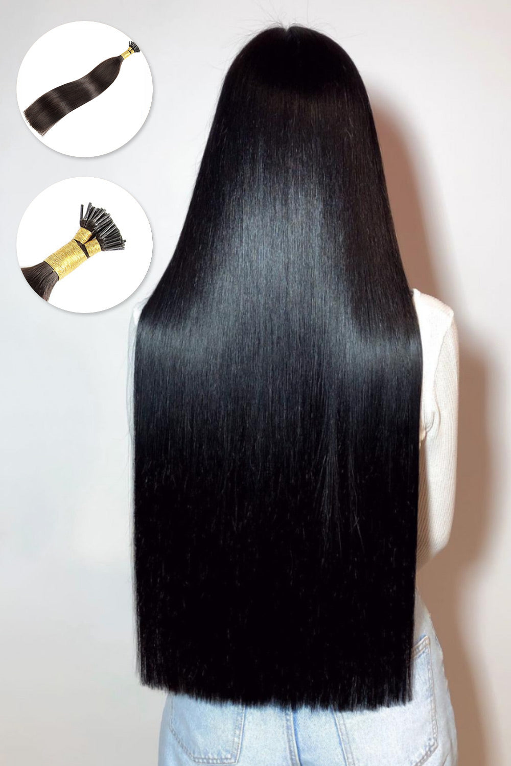 Black Hair I Tip Remy Human Hair Straight Extensions